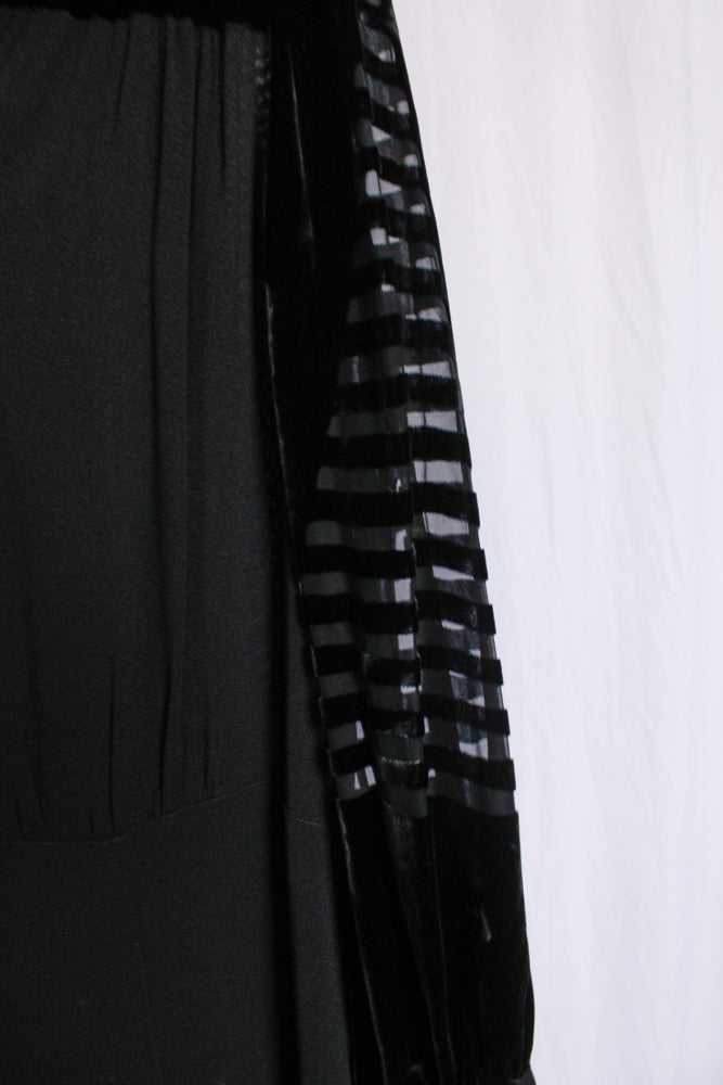 1930s Vamp Burnout Silk Velvet and Rayon Crepe Dress - XXL
