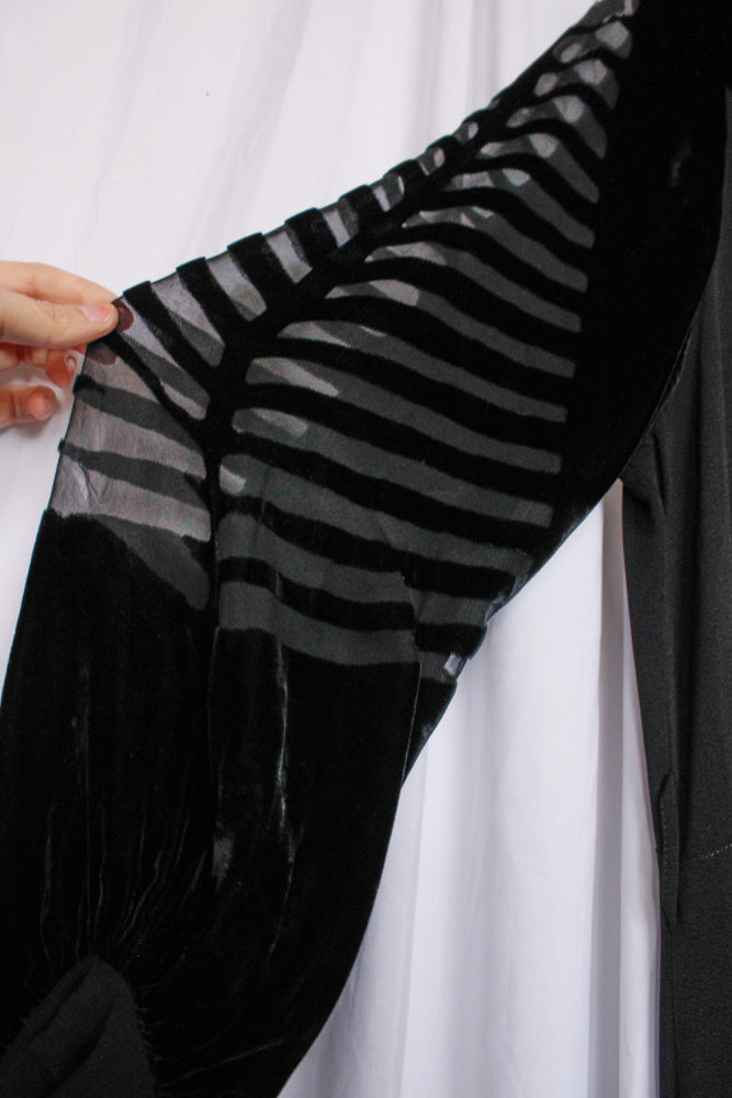 1930s Vamp Burnout Silk Velvet and Rayon Crepe Dress - XXL
