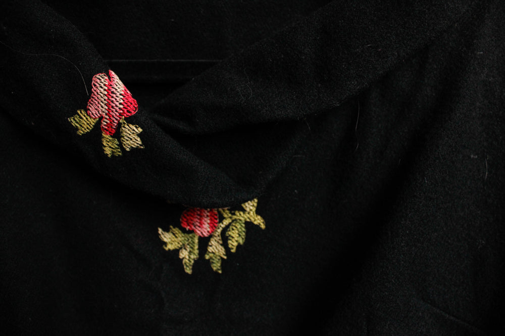 1950s 2pc Rose Embroidered Wool Blouse and Skirt Set - Small