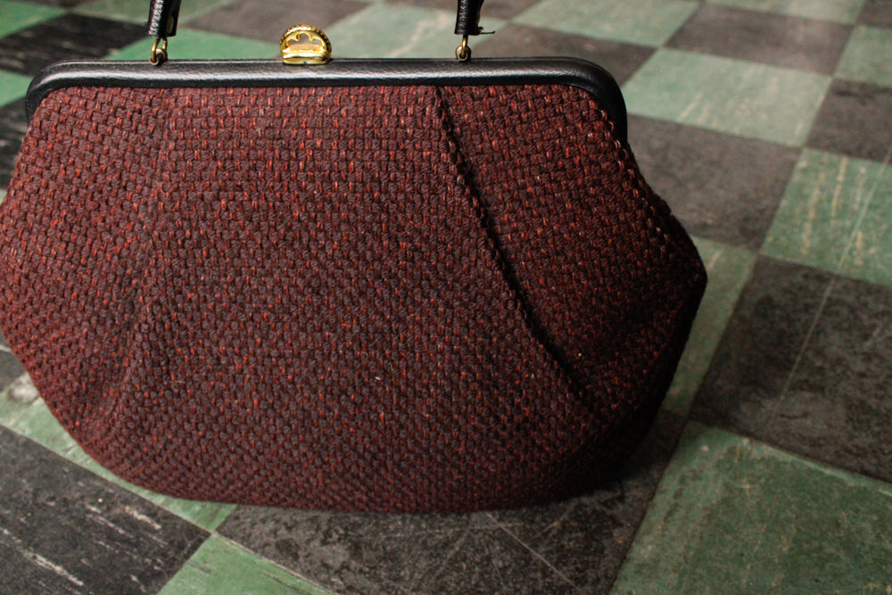 1950s Markay Wool Red & Black Tweed Large Purse