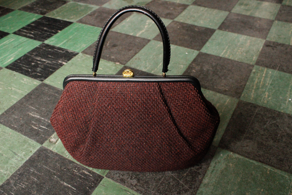 1950s Markay Wool Red & Black Tweed Large Purse