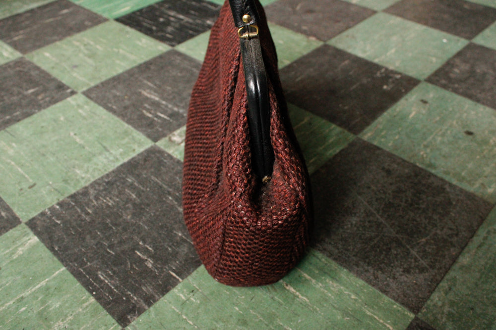 1950s Markay Wool Red & Black Tweed Large Purse