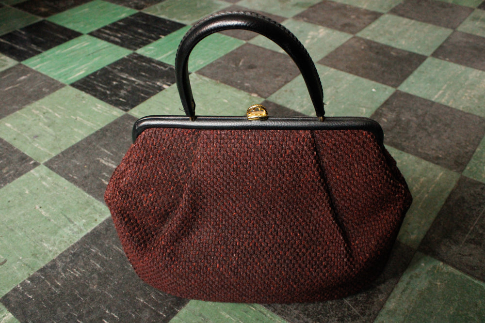 1950s Markay Wool Red & Black Tweed Large Purse