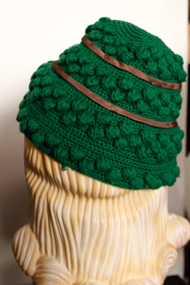1940s Green Cotton Knit Hat
