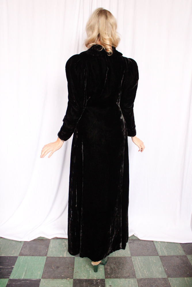 1930s Black Velvet Opera Coat - Small