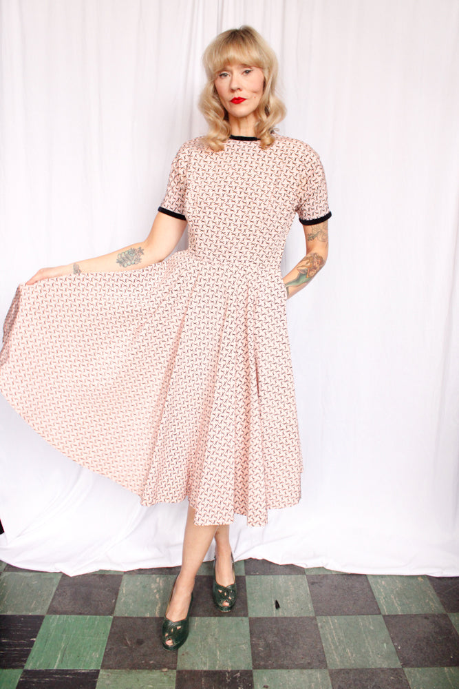 1950s Pat Hartley X Marks the Spot Silk Dress - Medium