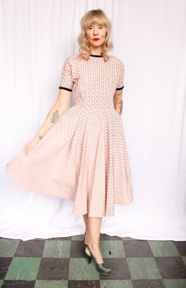 1950s Pat Hartley X Marks the Spot Silk Dress - Medium
