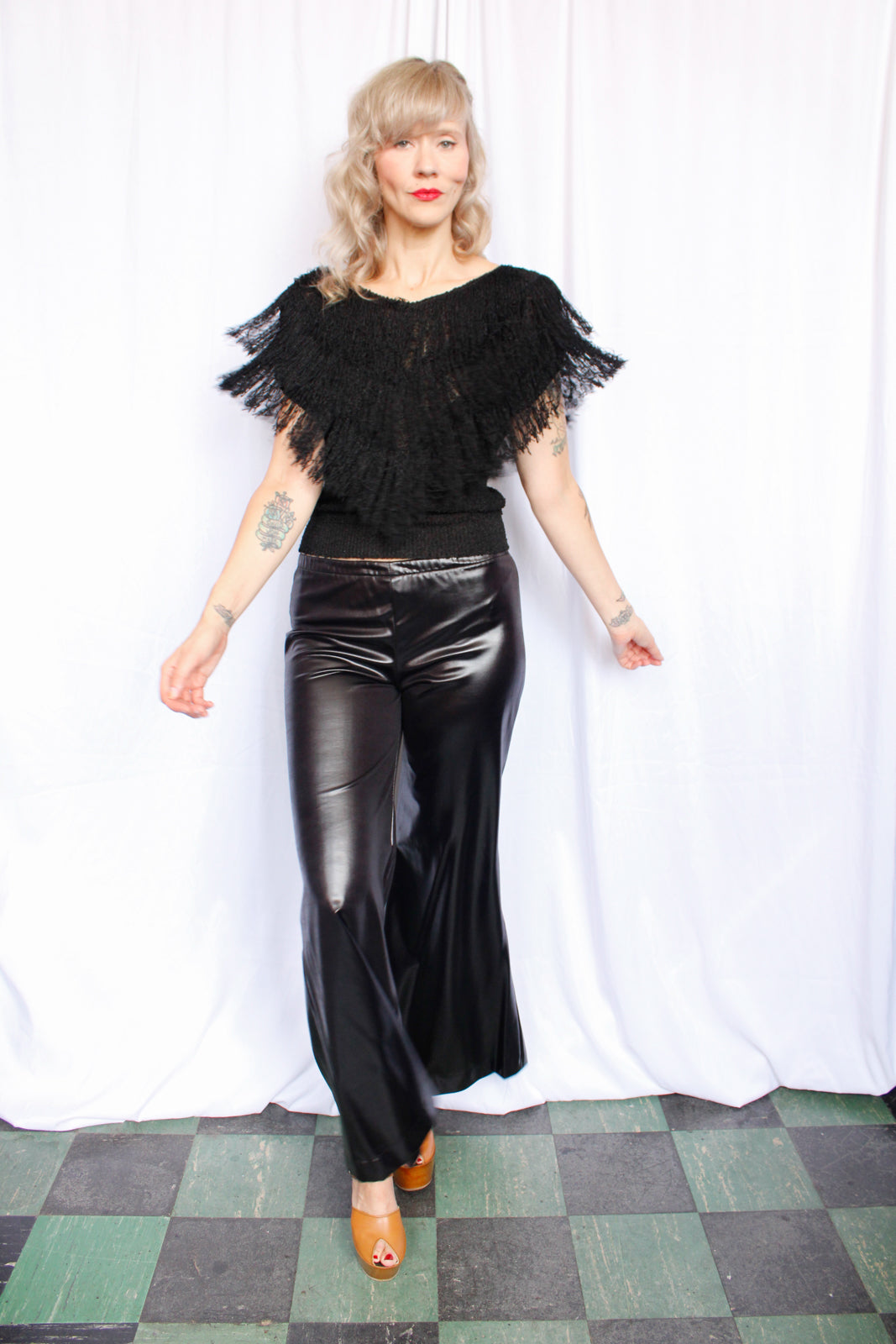 1970s LUX Boutique Knit Fringe Blouse - Large