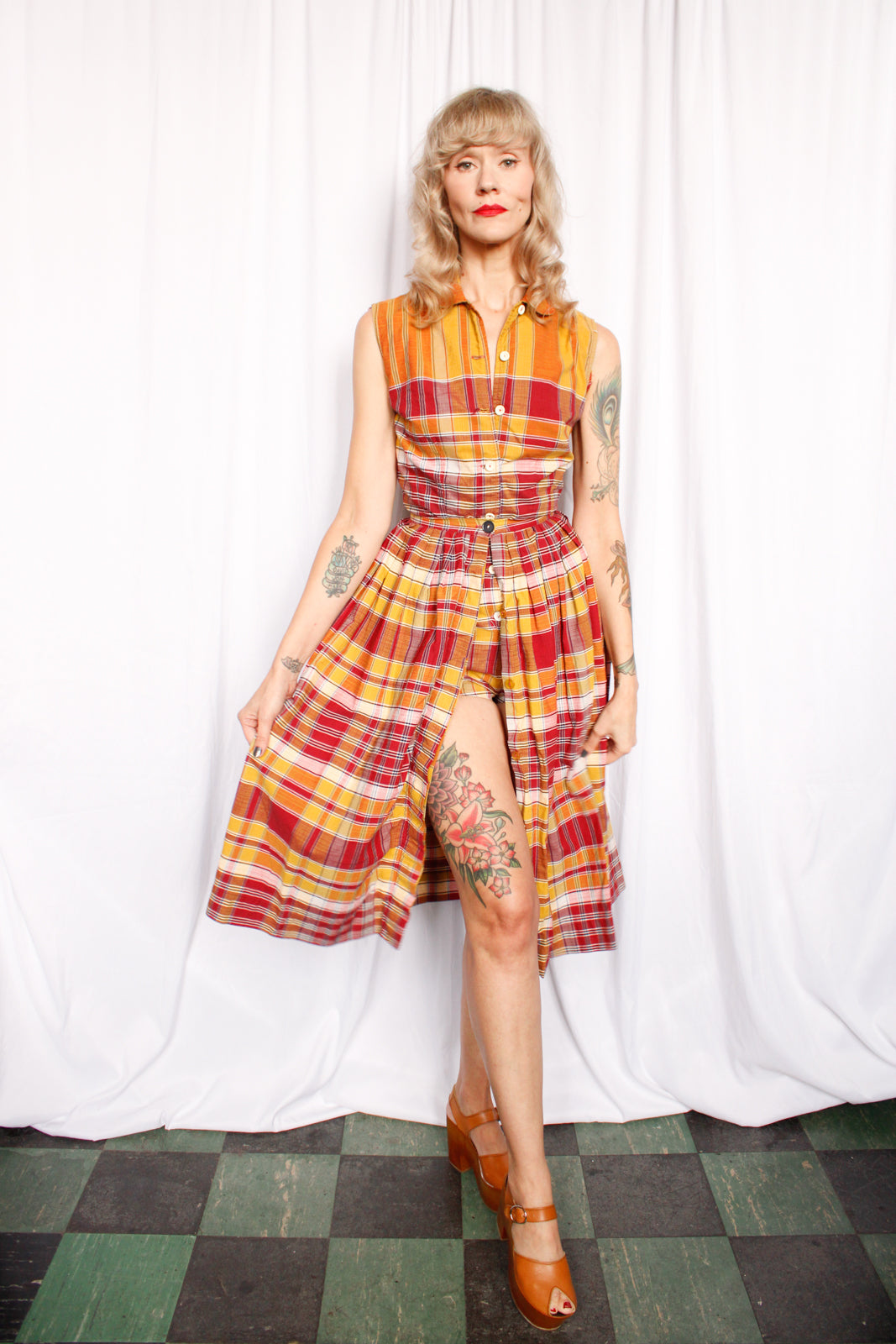 1950s Catalina Plaid Playsuit with Matching Skirt - XSmall