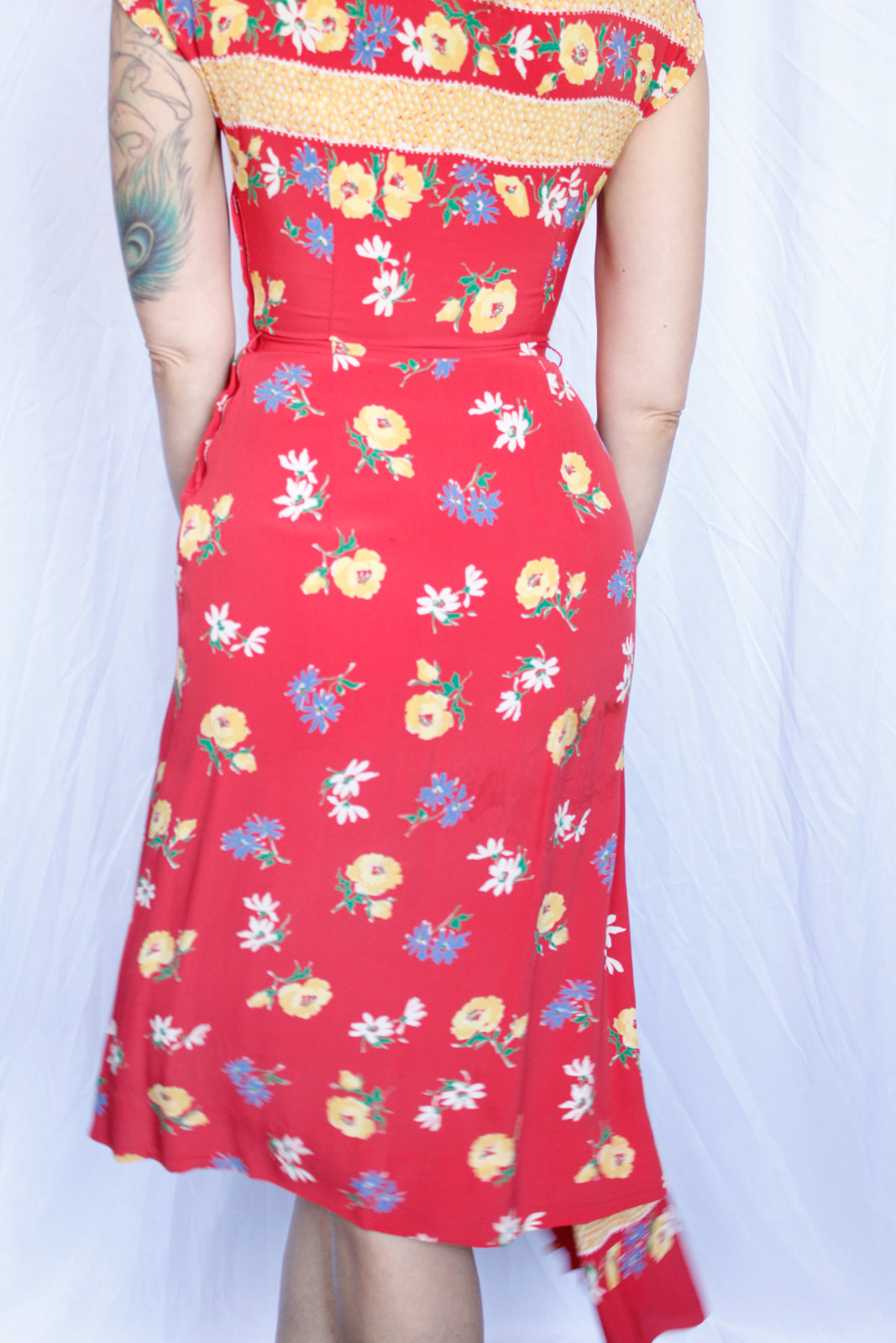 1940s Doris Dodson Rayon Floral Dress with Scarf - Xsmall
