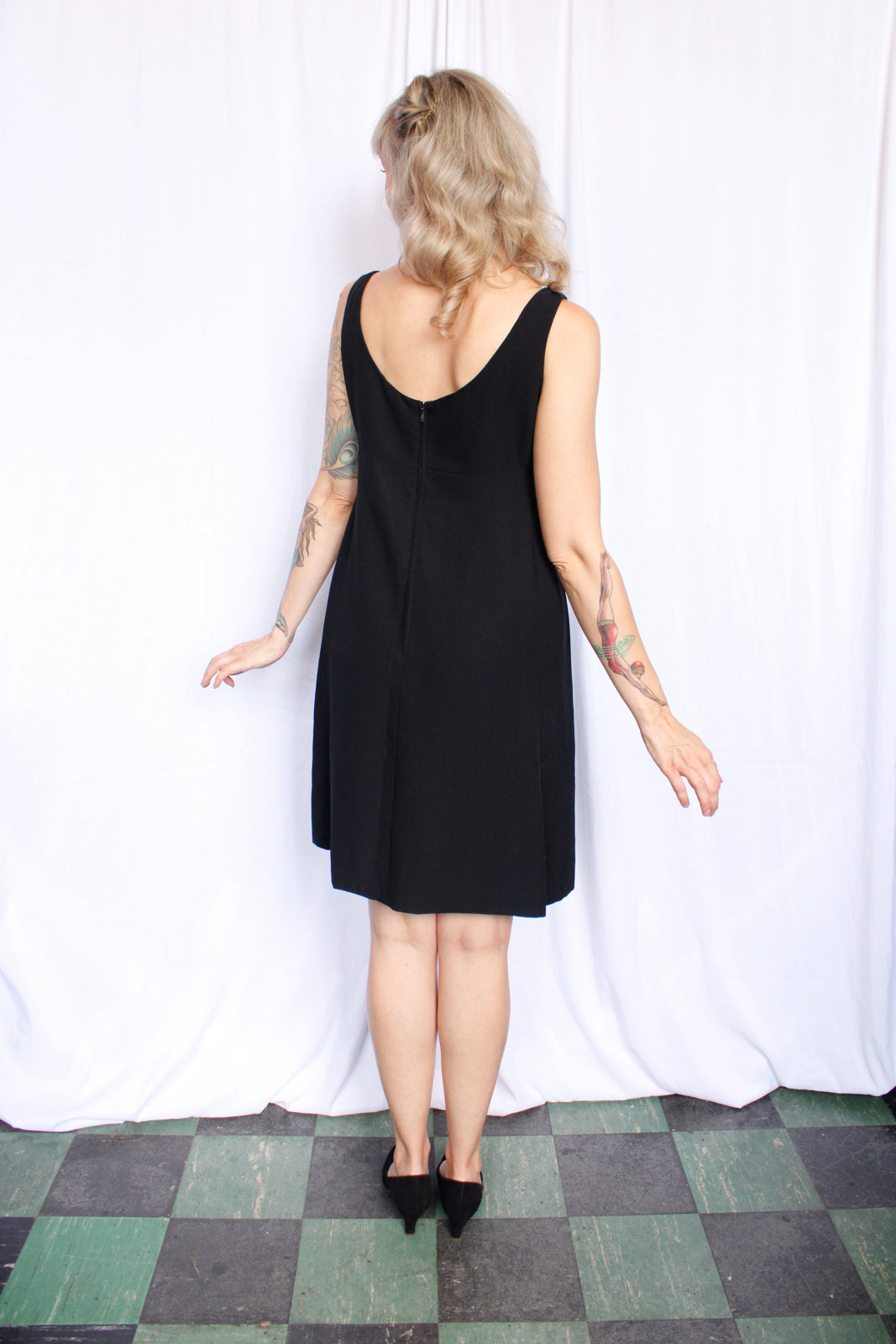 1960s Empire Waist Black Cocktail Dress - Medium