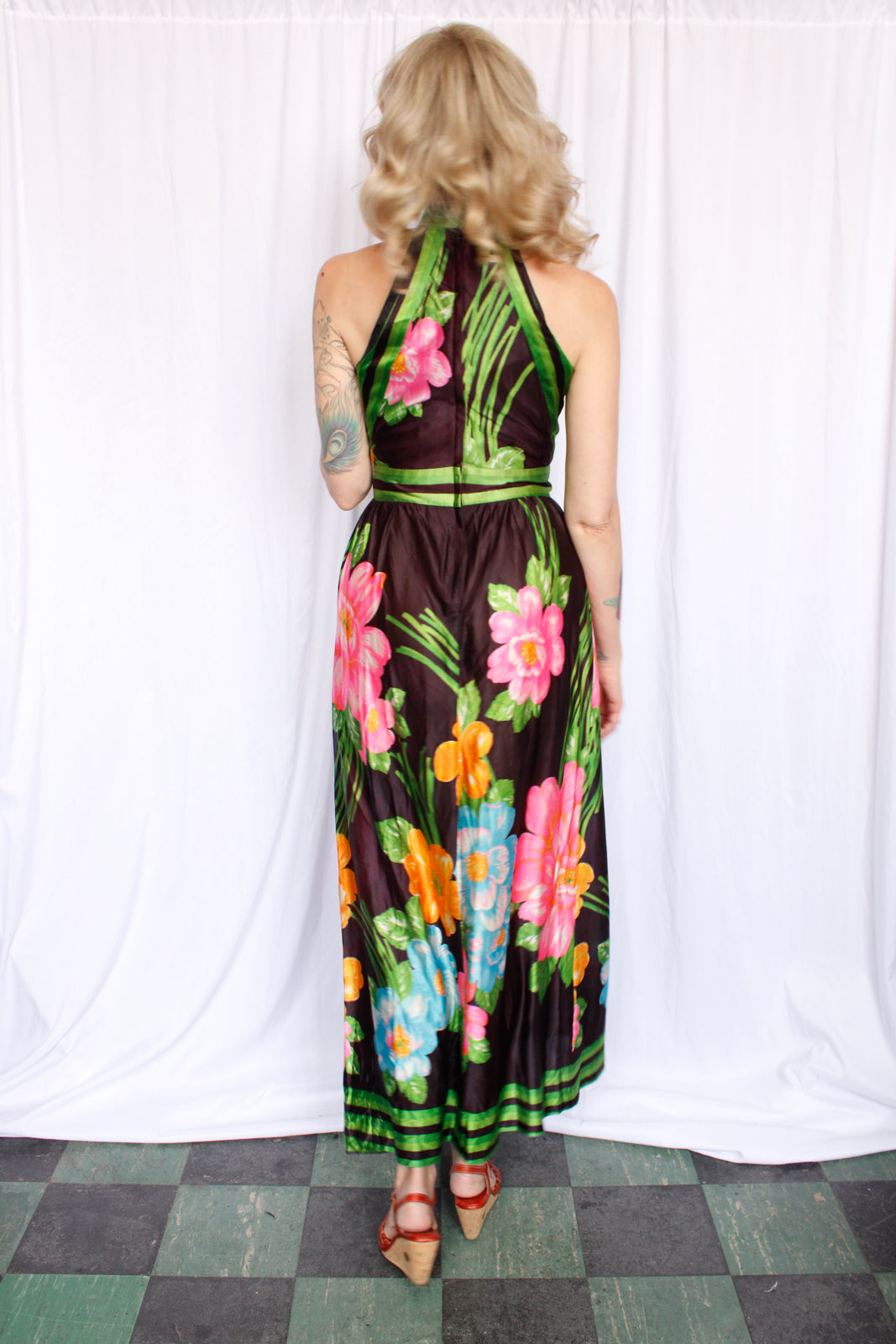 1960s Toni Todd Floral Jersey Maxi Dress - Small