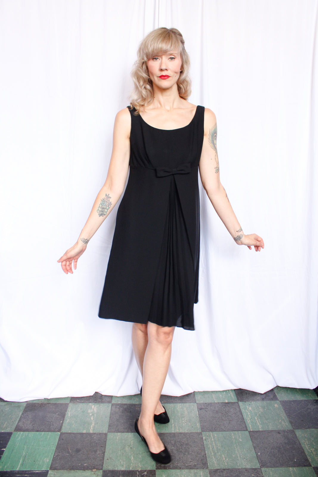 1960s Empire Waist Black Cocktail Dress - Medium