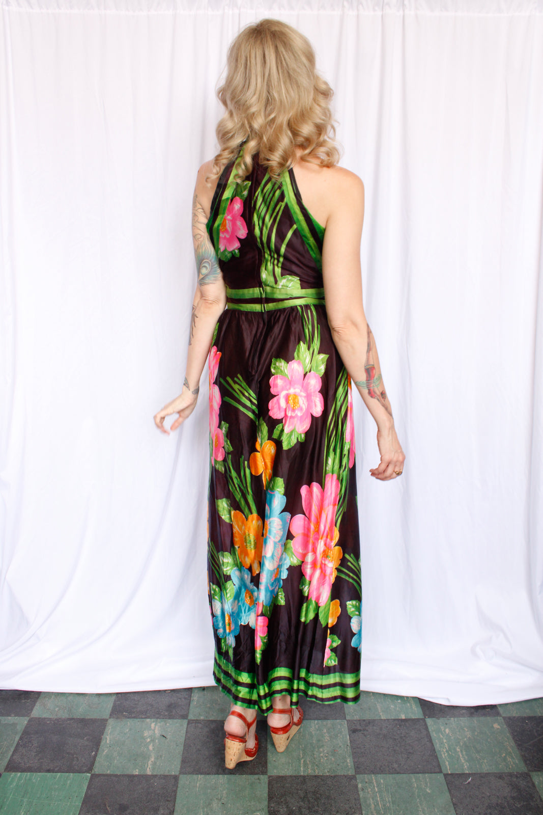 1960s Toni Todd Floral Jersey Maxi Dress - Small