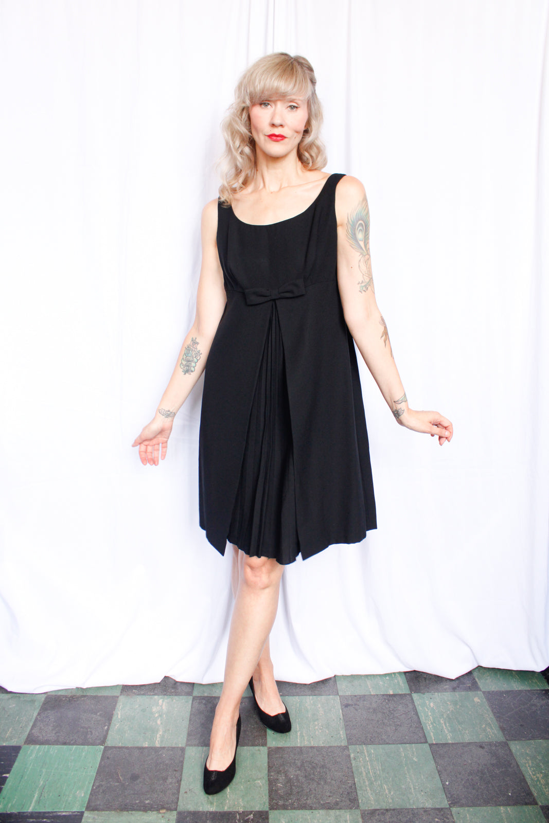 1960s Empire Waist Black Cocktail Dress - Medium