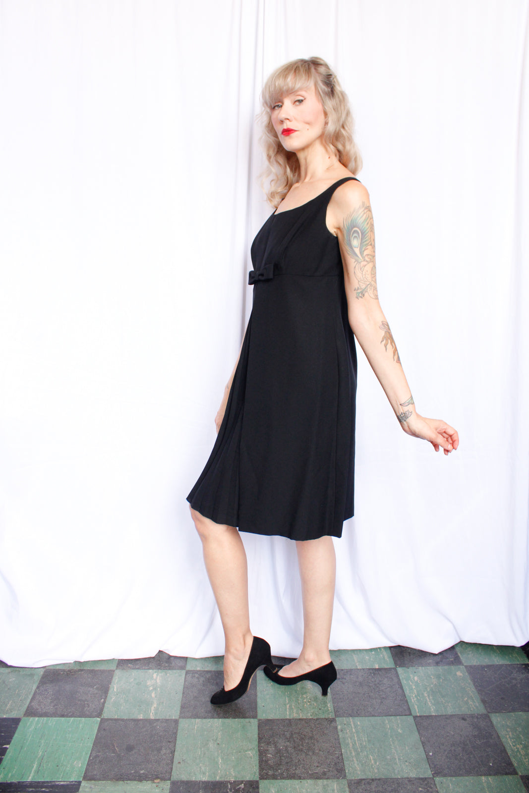 1960s Empire Waist Black Cocktail Dress - Medium