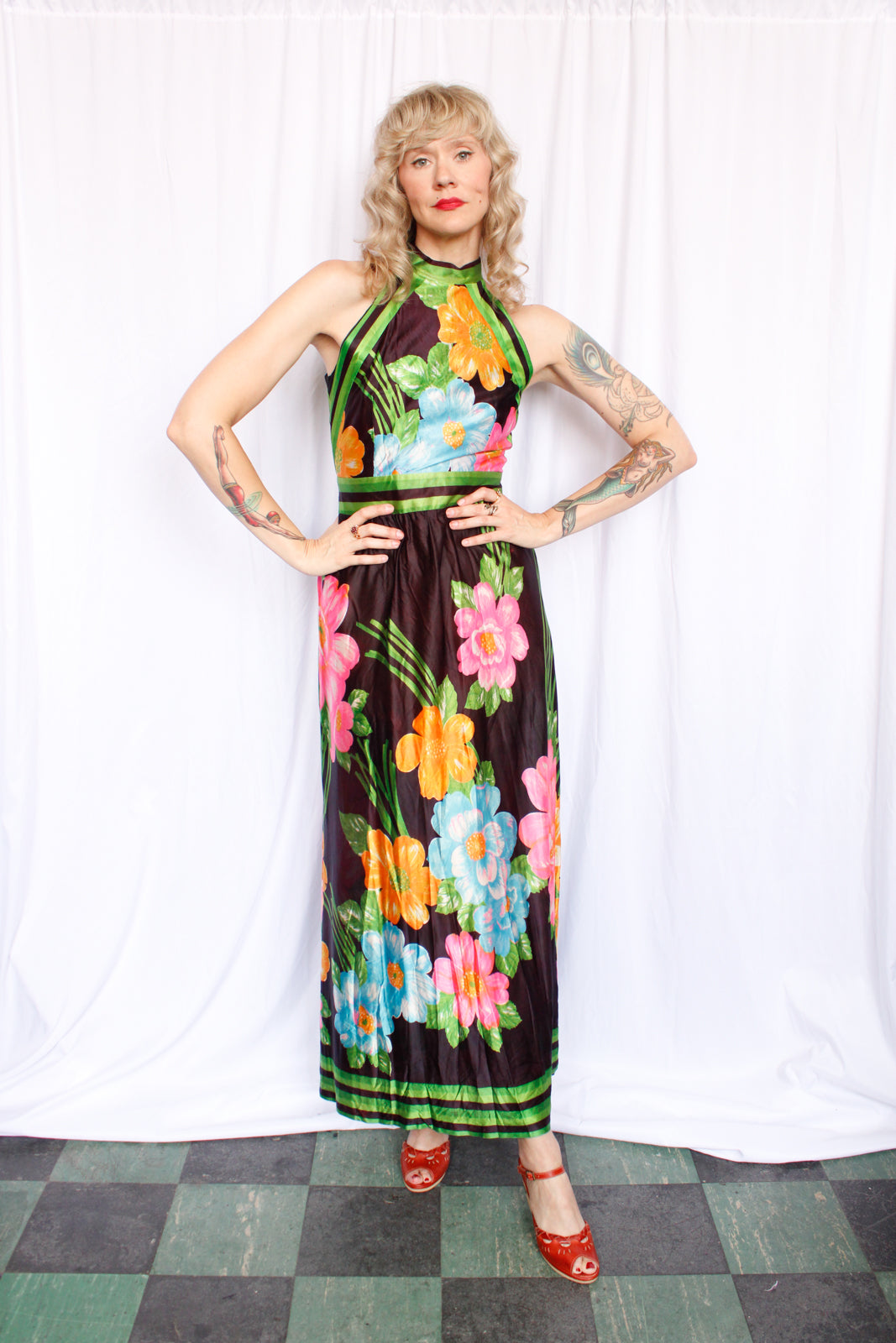 1960s Toni Todd Floral Jersey Maxi Dress - Small