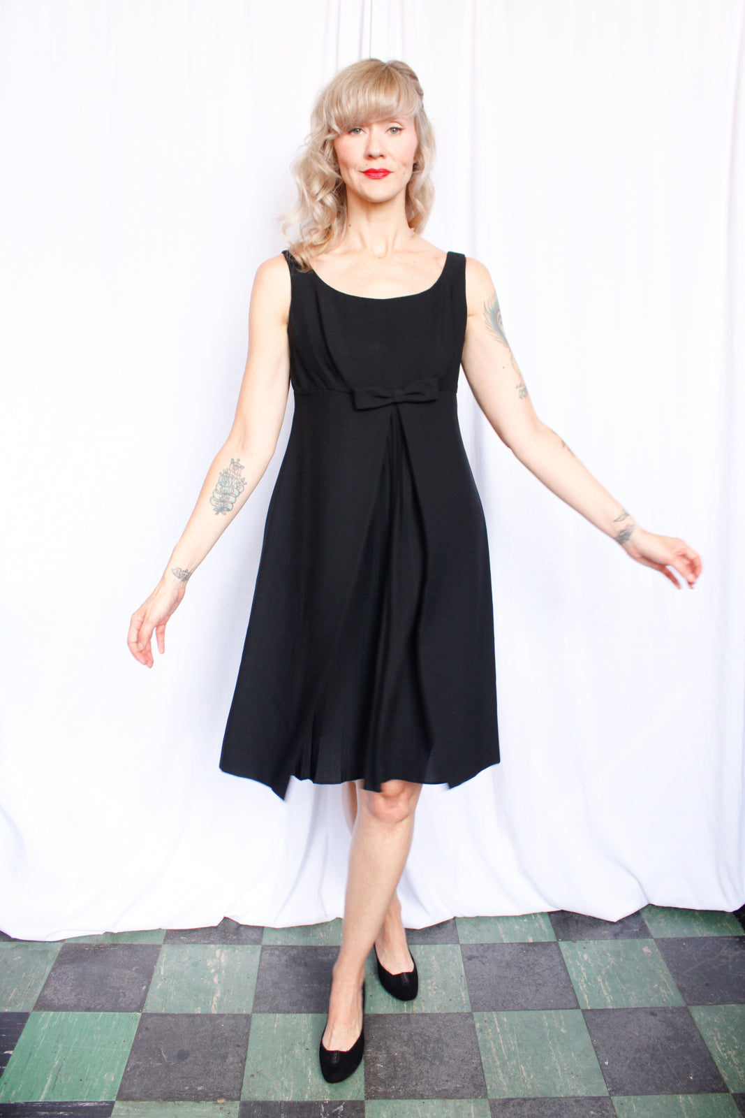 1960s Empire Waist Black Cocktail Dress - Medium