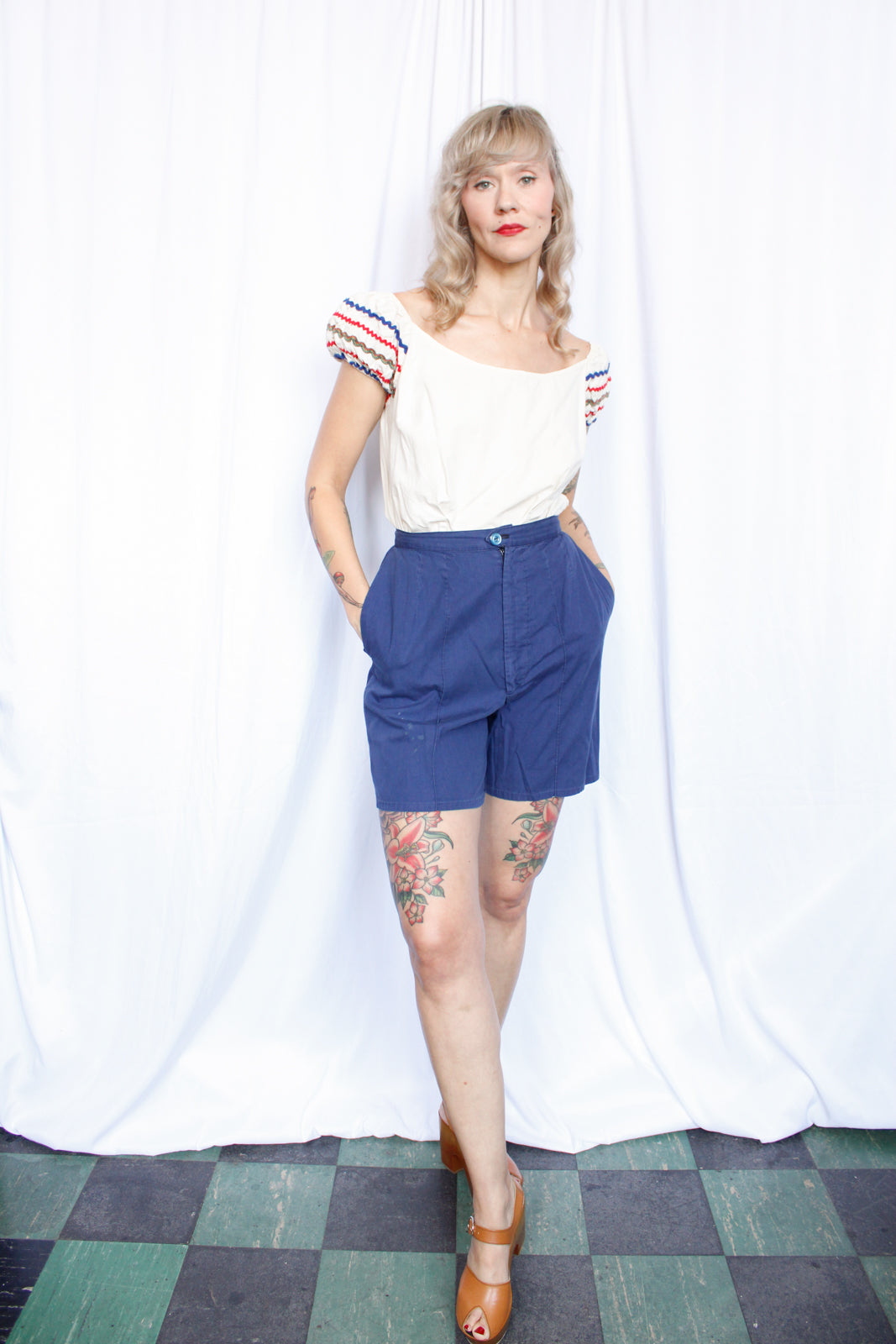 1960s Blue Cotton Shorts - 27w