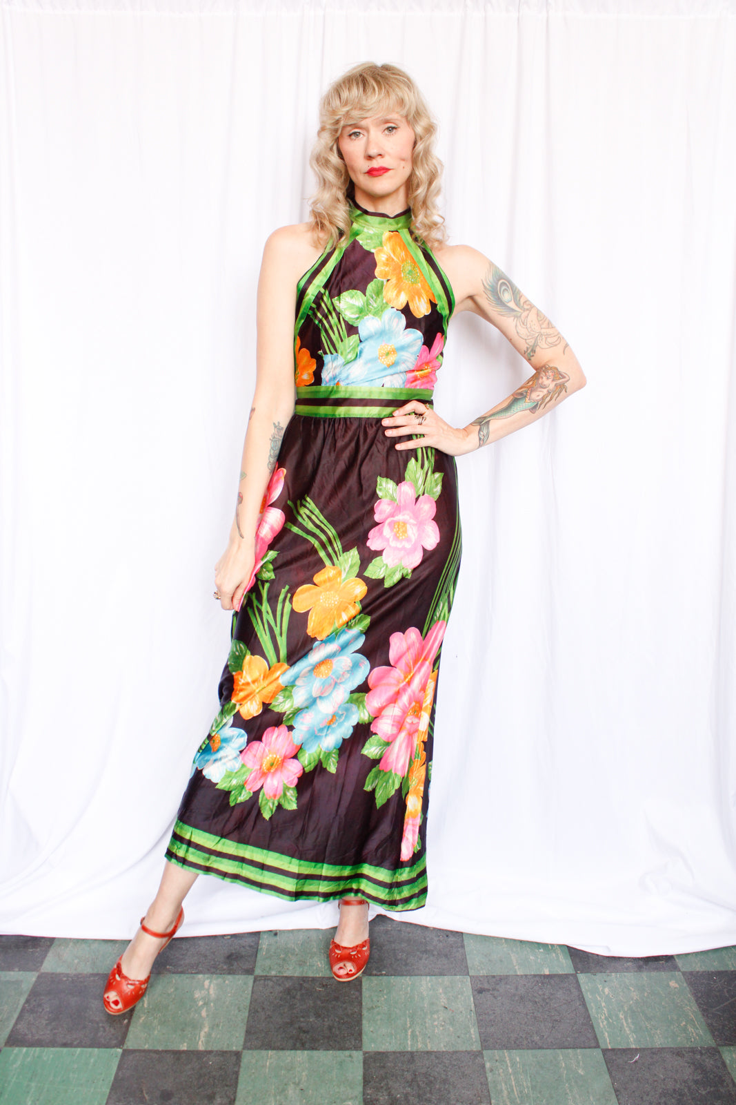 1960s Toni Todd Floral Jersey Maxi Dress - Small