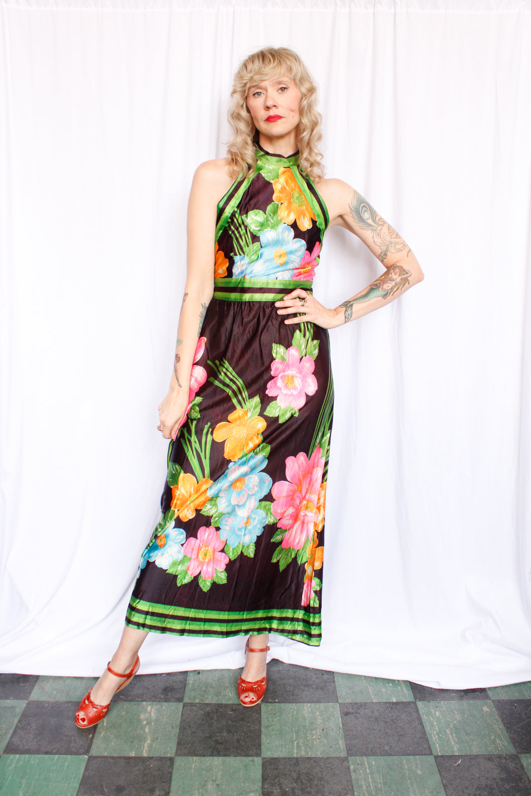 1960s Toni Todd Floral Jersey Maxi Dress - Small