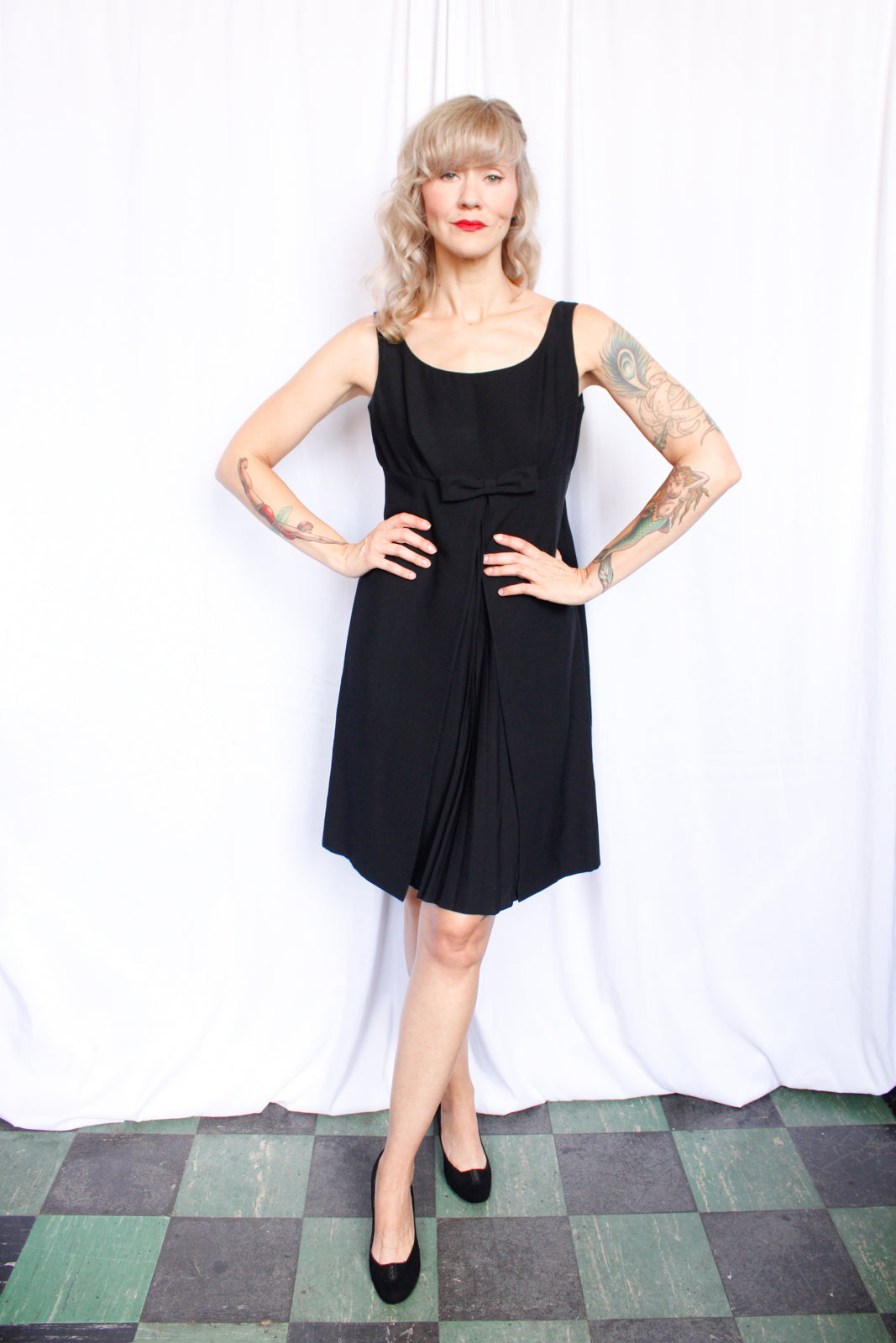 1960s Empire Waist Black Cocktail Dress - Medium