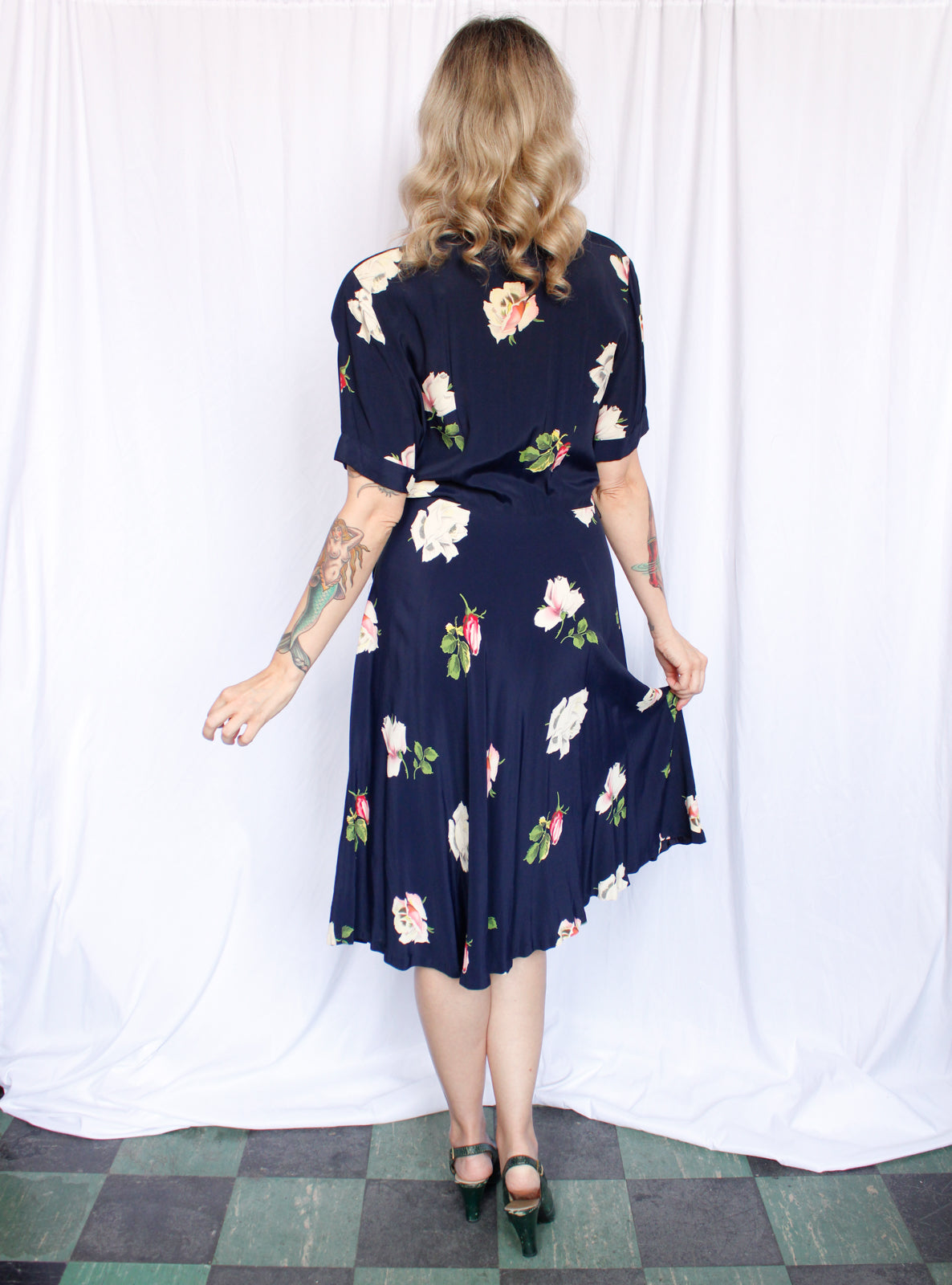 Reserved - 1940s Rose Rayon Swing Dress - Medium