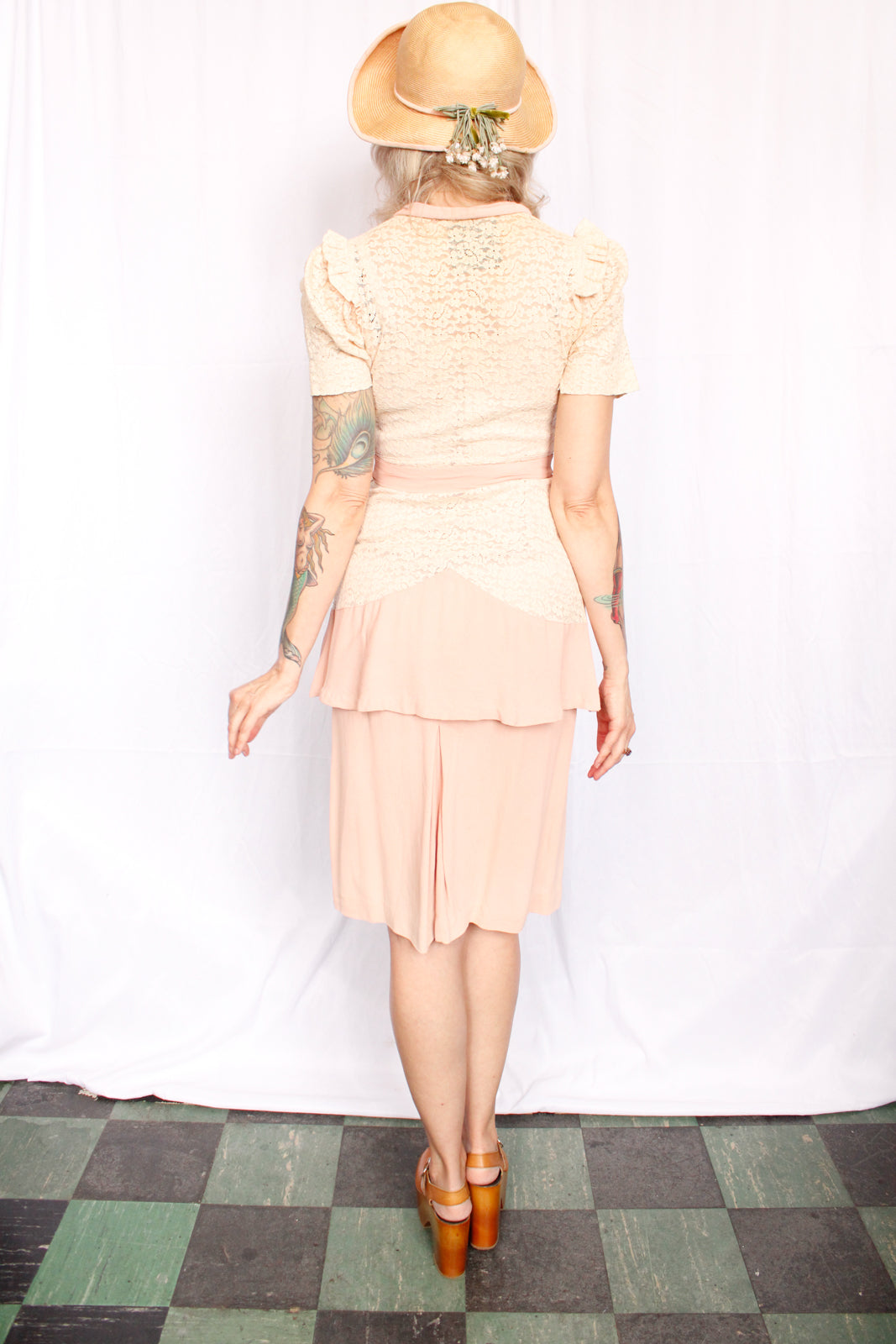 1930s Pink Lace & Crepe Dress 3pc Set - Xs/S