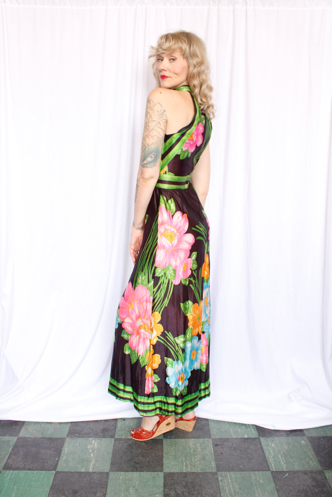 1960s Toni Todd Floral Jersey Maxi Dress - Small