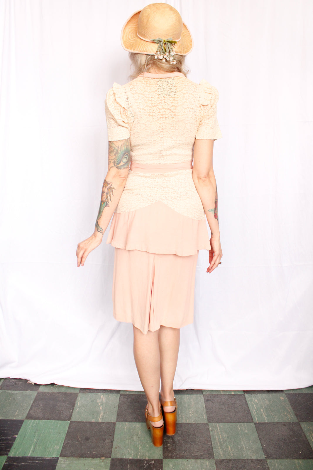 1930s Pink Lace & Crepe Dress 3pc Set - Xs/S