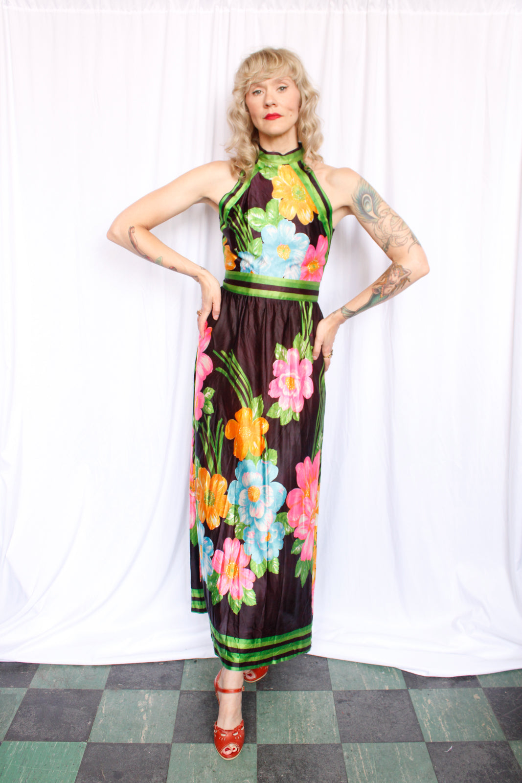 1960s Toni Todd Floral Jersey Maxi Dress - Small