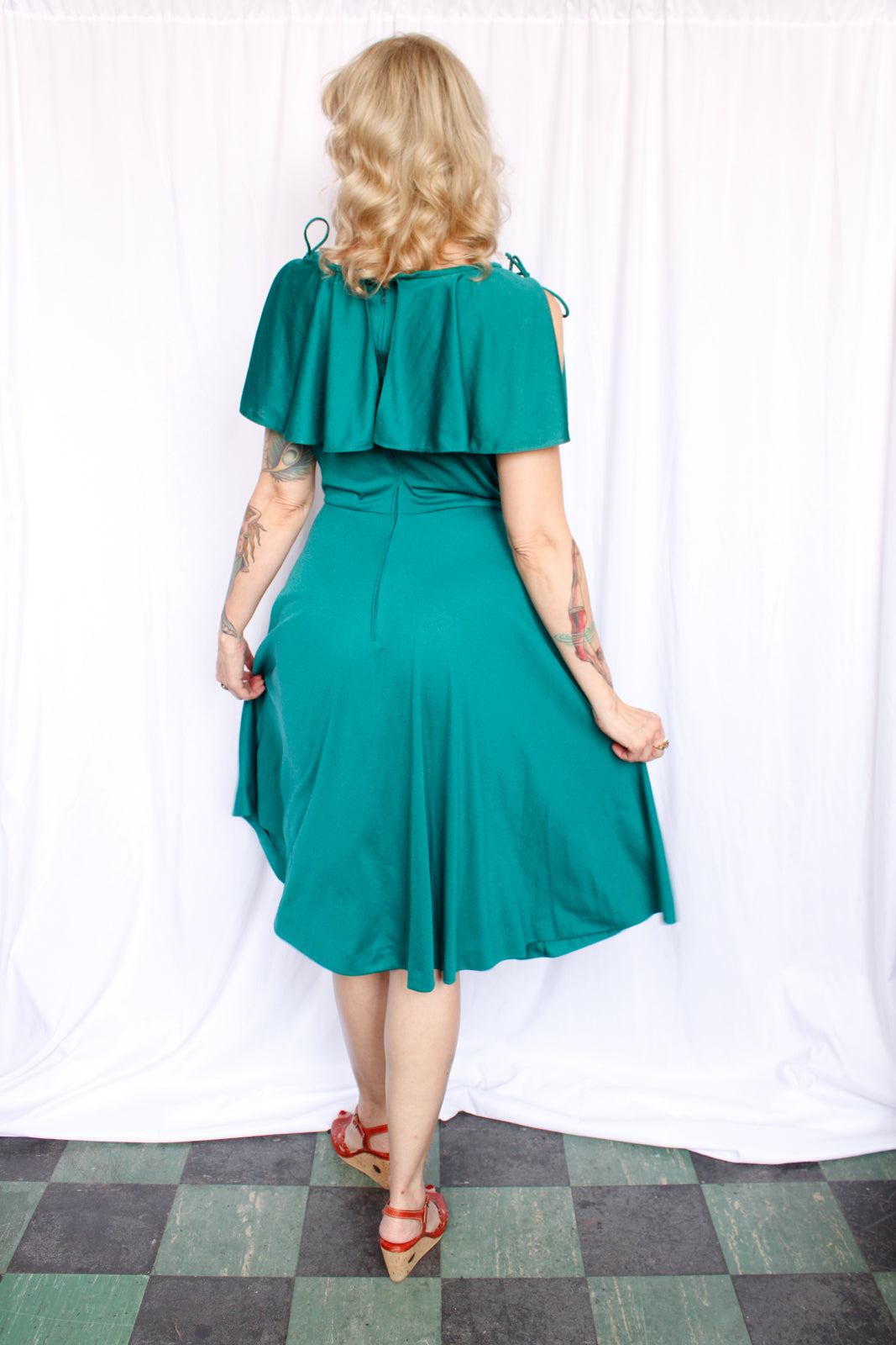 1970s Teal Green Disco Dress - S/M