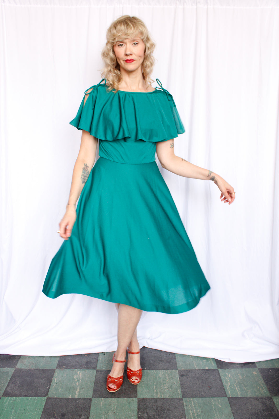 1970s Teal Green Disco Dress - S/M