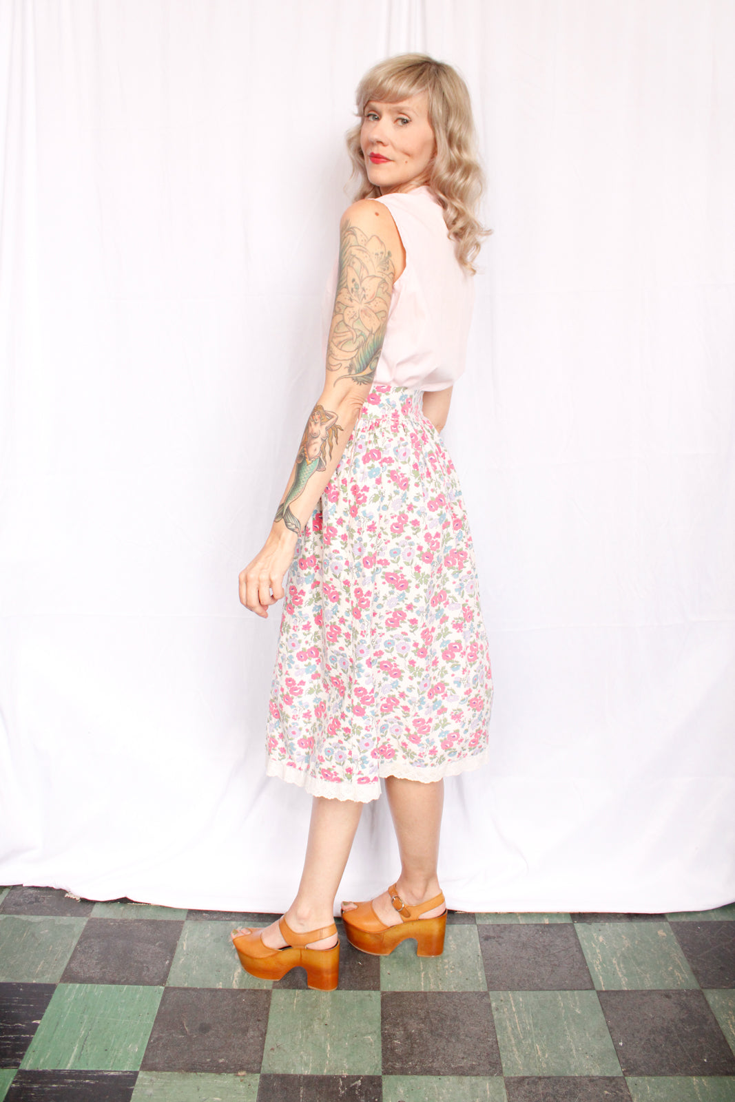 Reserved - Late 1930s Floral Cotton Skirt - Med