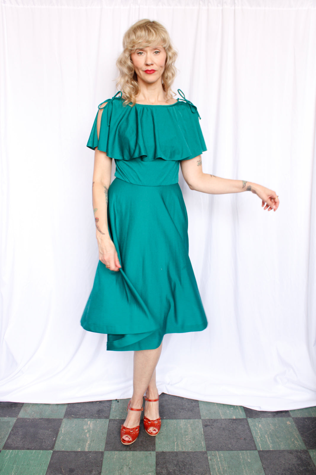 1970s Teal Green Disco Dress - S/M