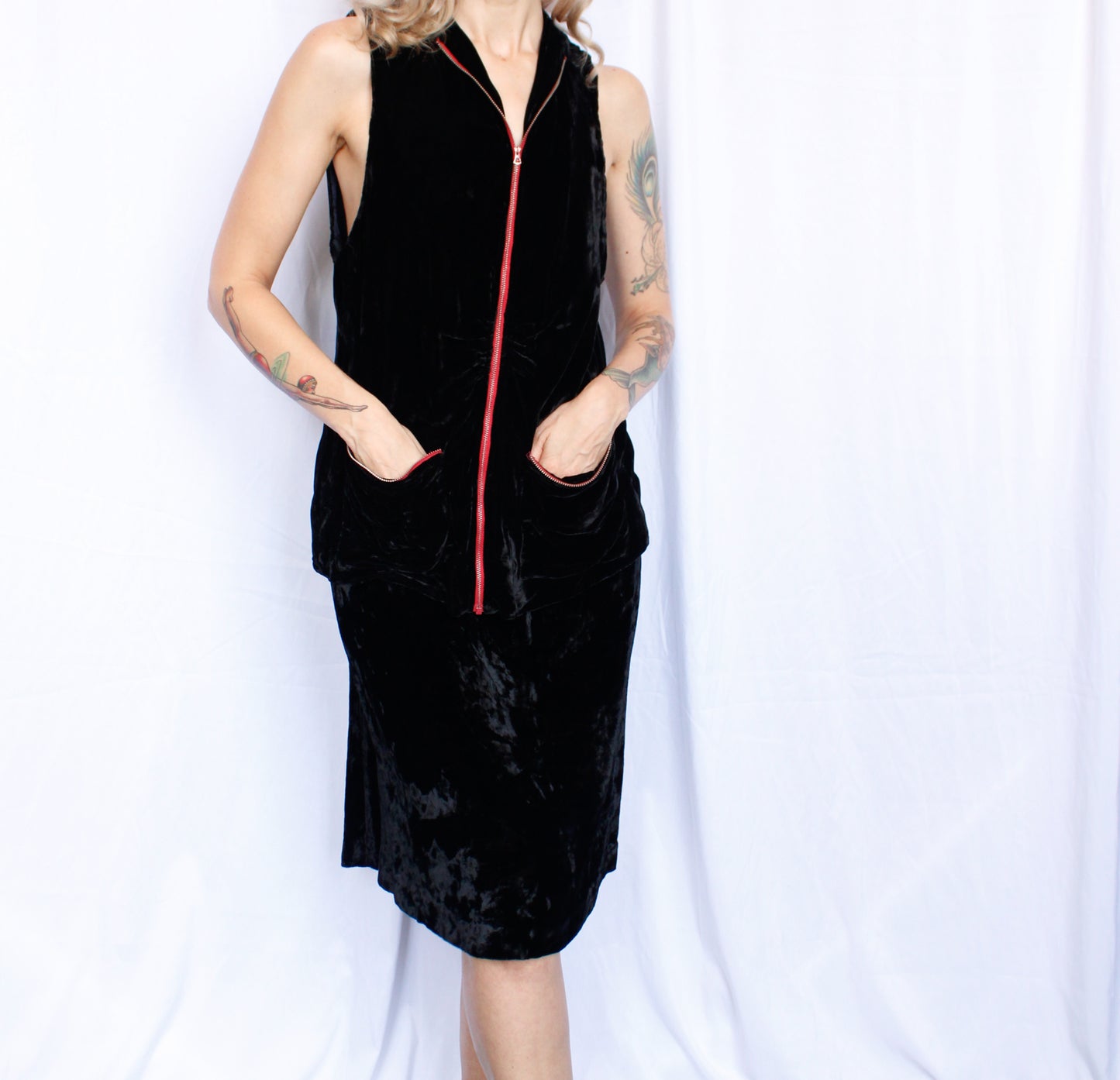 1930s Zippered Velvet Tunic & Skirt - Xsmall