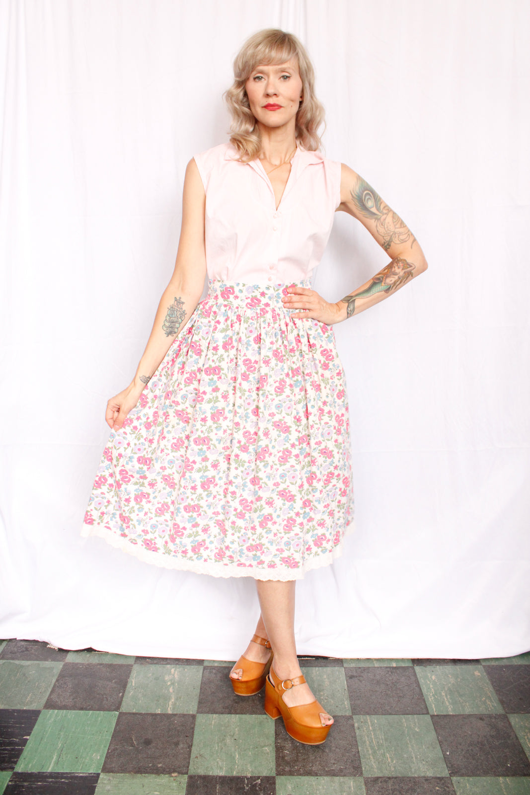 Reserved - Late 1930s Floral Cotton Skirt - Med