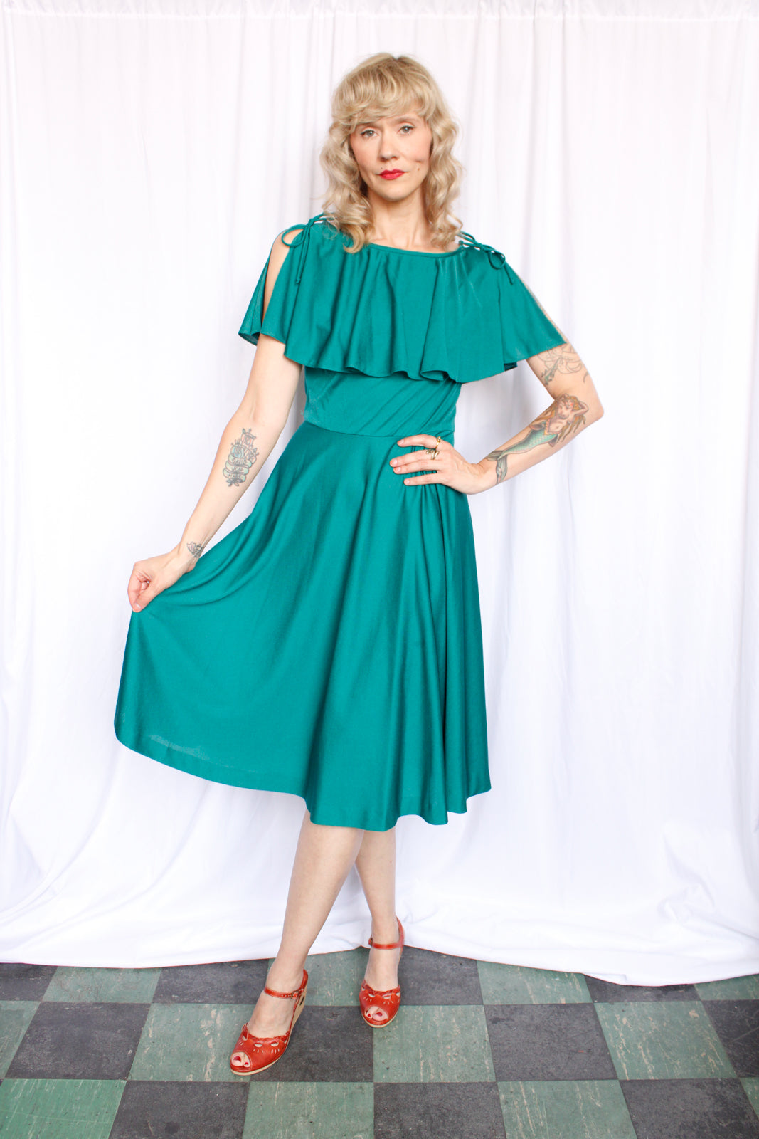 1970s Teal Green Disco Dress - S/M