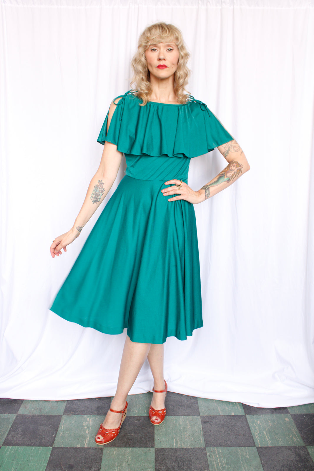 1970s Teal Green Disco Dress - S/M