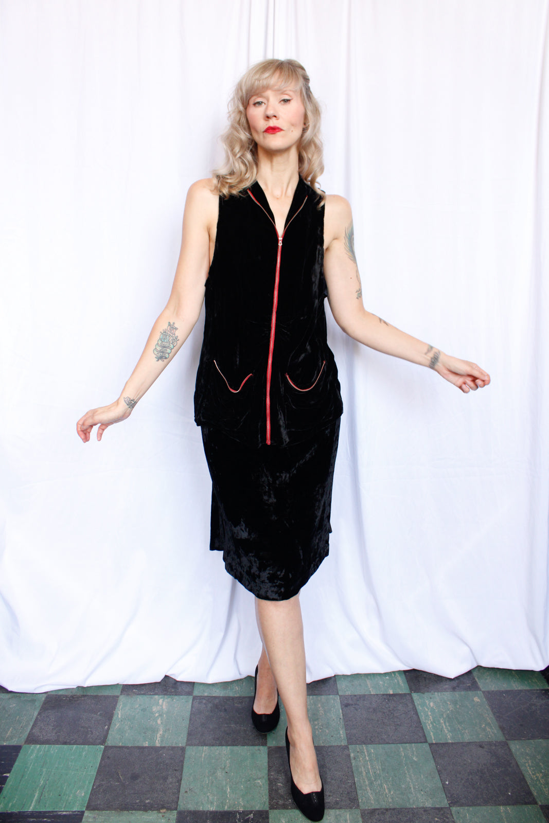 1930s Zippered Velvet Tunic & Skirt - Xsmall1930s Zippered Velvet Tunic & Skirt - Xsmall