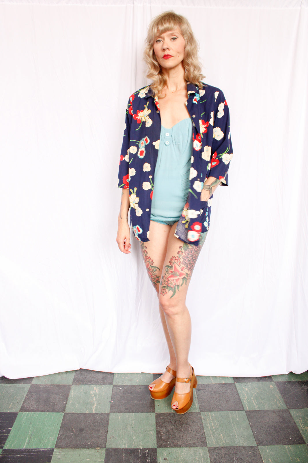 1950s Poppy Cotton Smock Top - Large