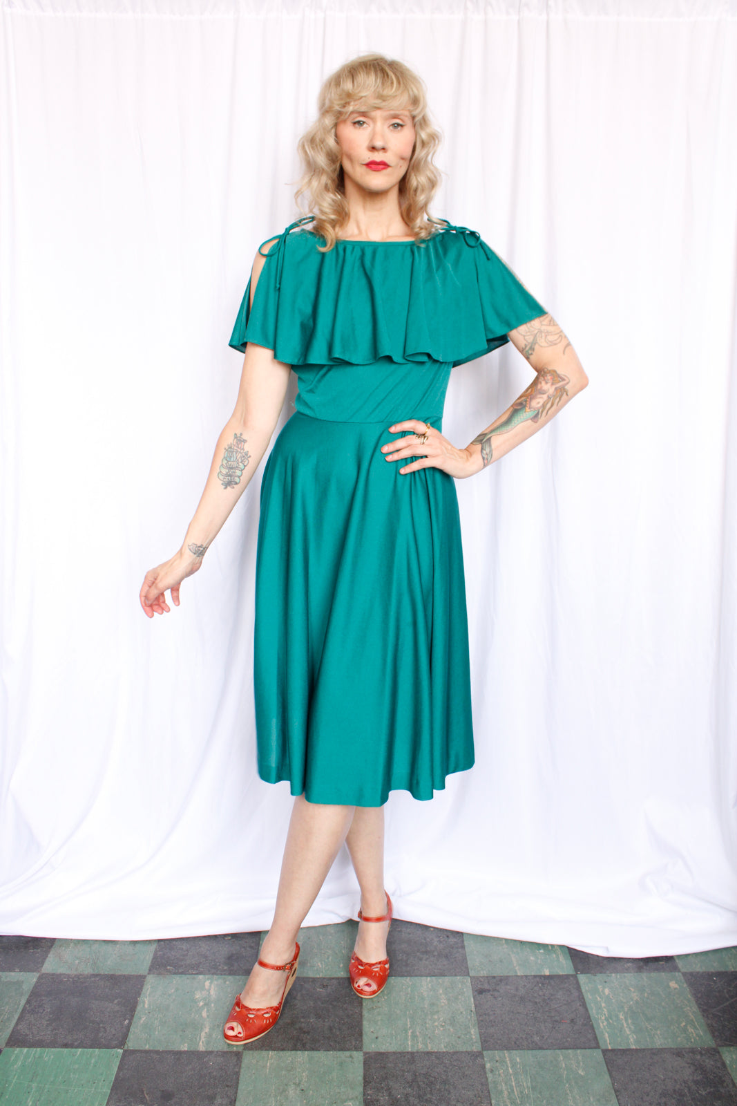 1970s Teal Green Disco Dress - S/M