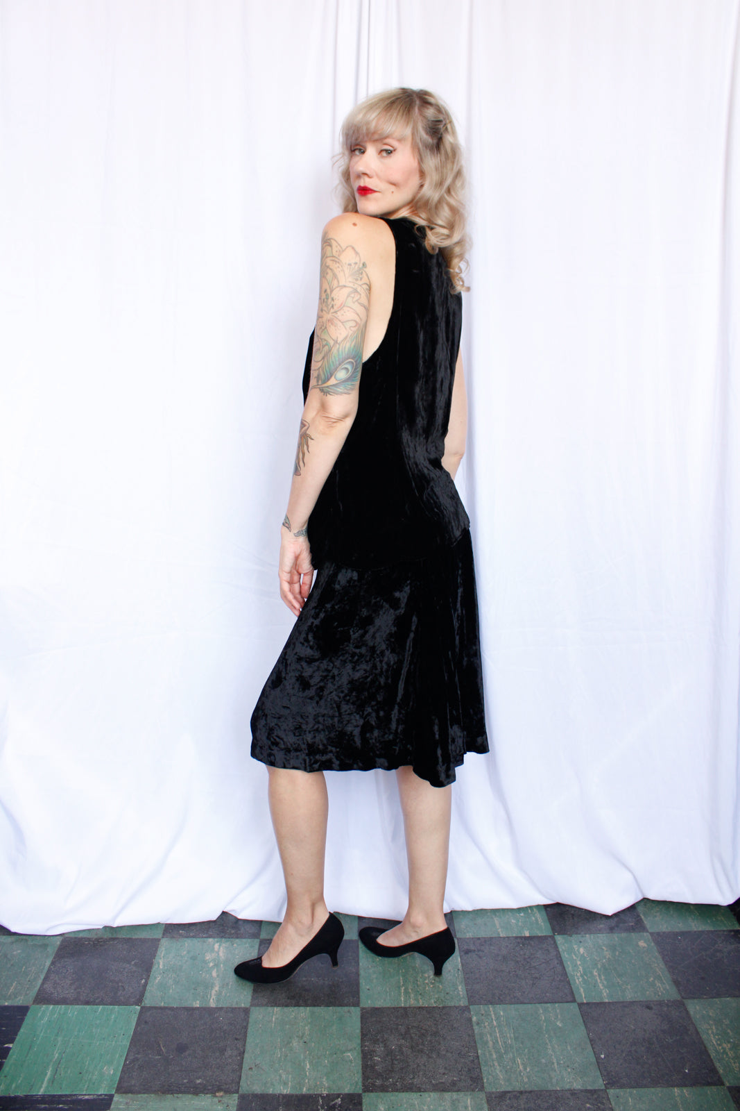 1930s Zippered Velvet Tunic & Skirt - Xsmall