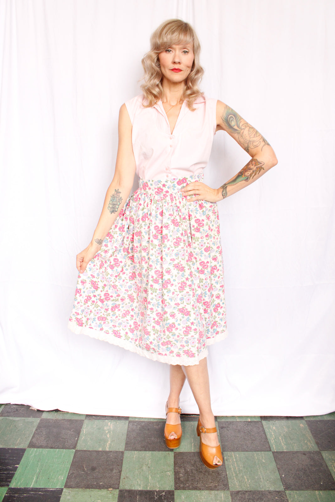 Reserved - Late 1930s Floral Cotton Skirt - Med