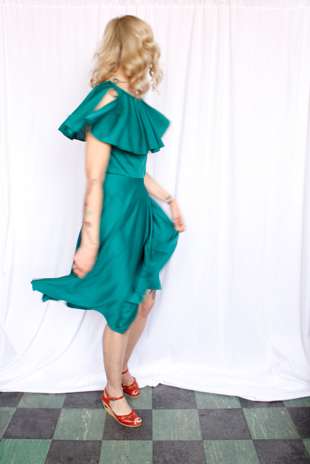 1970s Teal Green Disco Dress - S/M