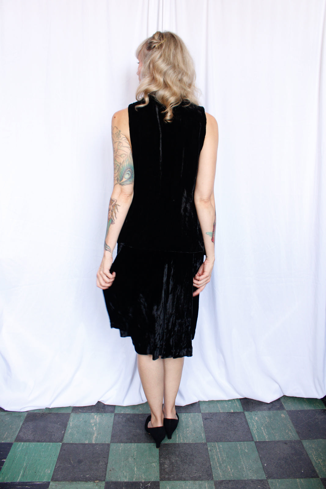 1930s Zippered Velvet Tunic & Skirt - Xsmall