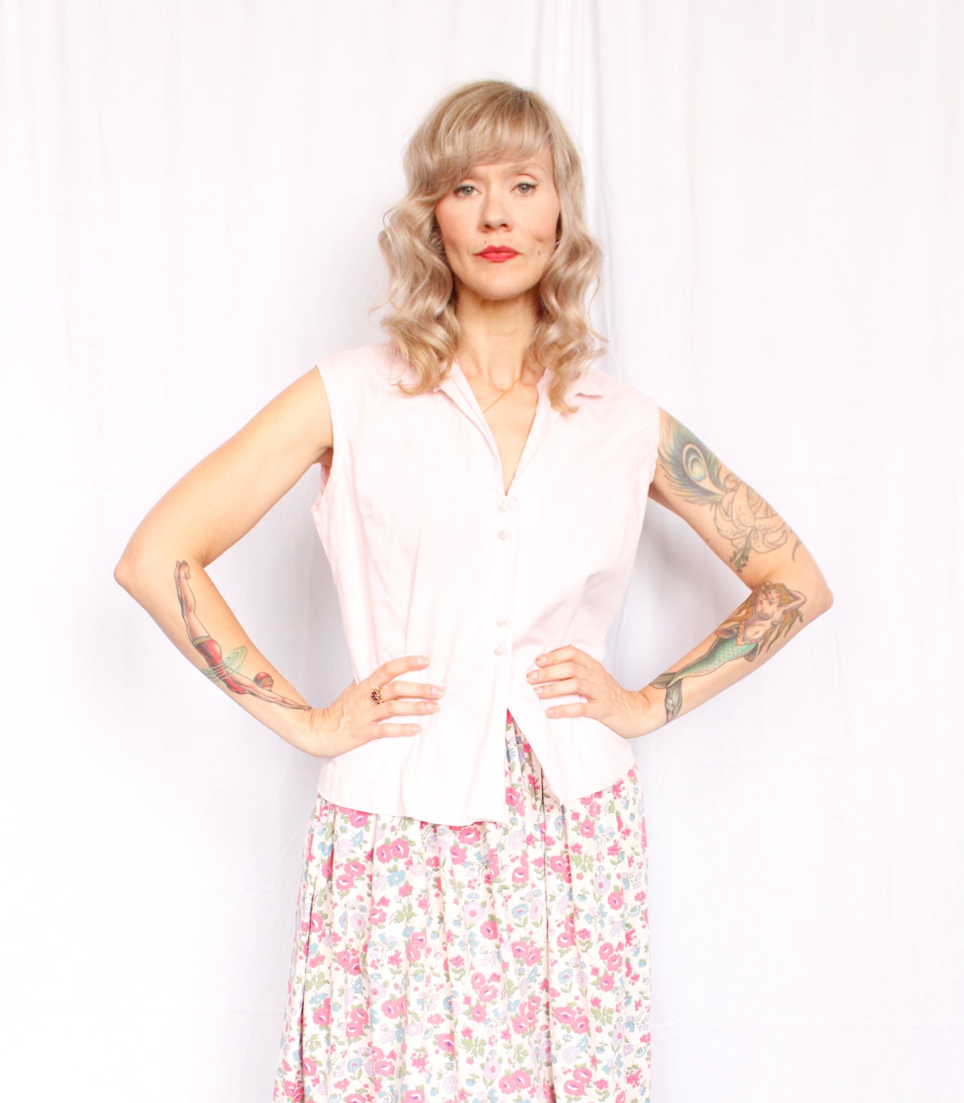 1950s Pink Cotton Shirt - Medium