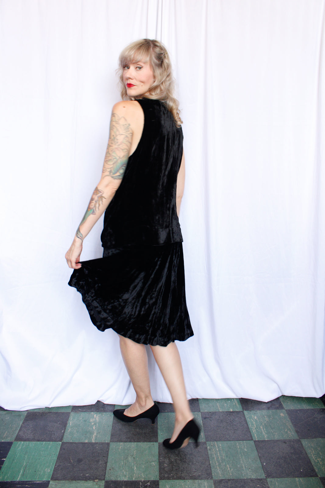 1930s Zippered Velvet Tunic & Skirt - Xsmall