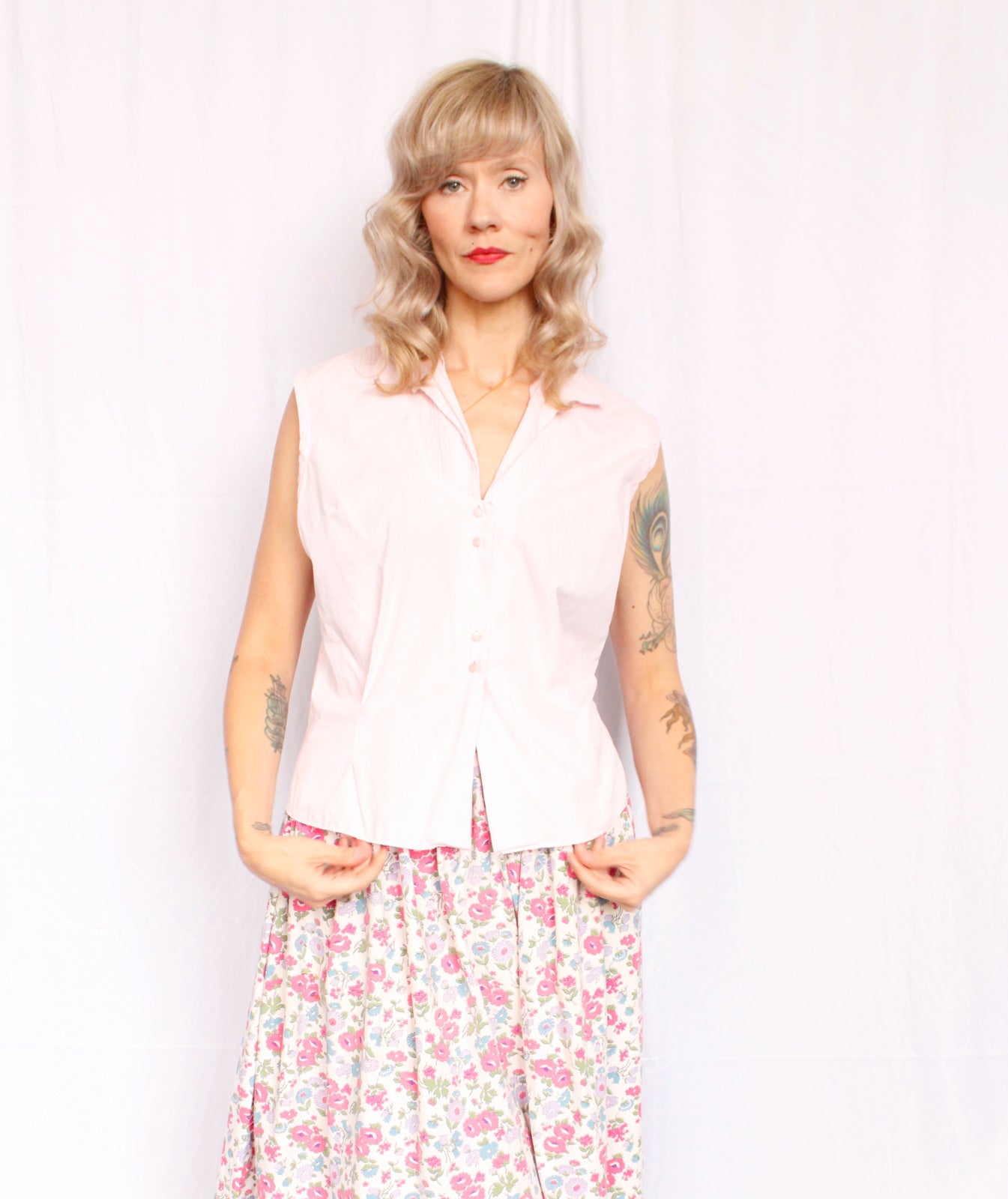 1950s Pink Cotton Shirt - Medium
