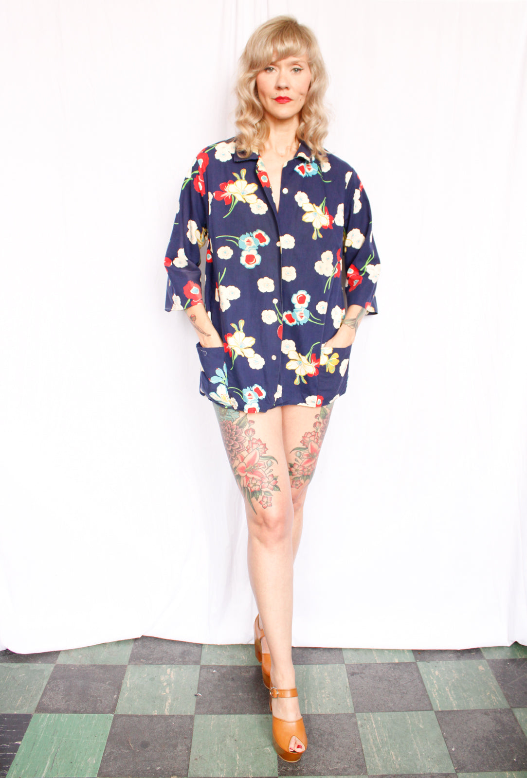 1950s Poppy Cotton Smock Top - Large